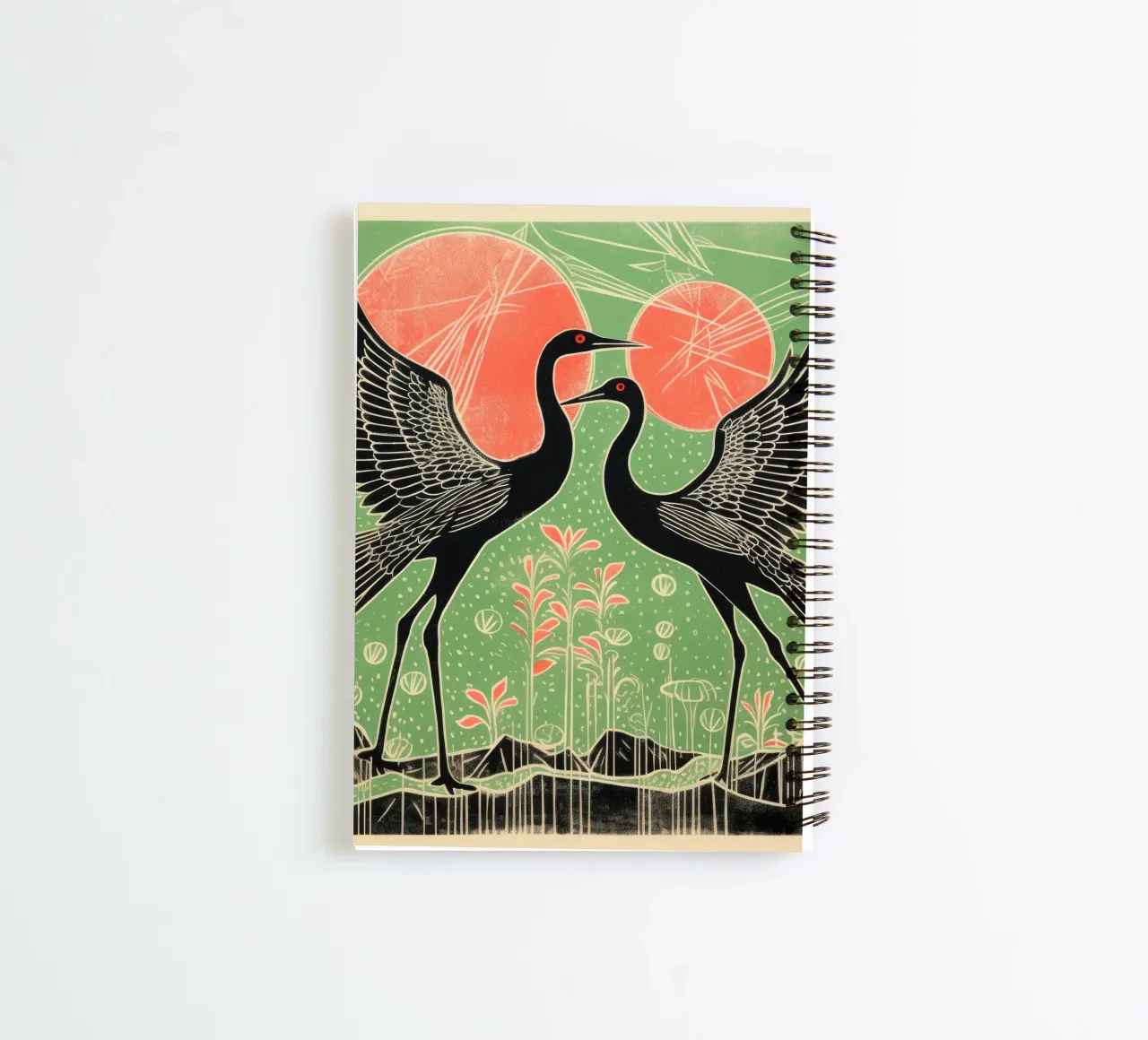 Green Crane 1 spiral notebook by Minimal Animal Art