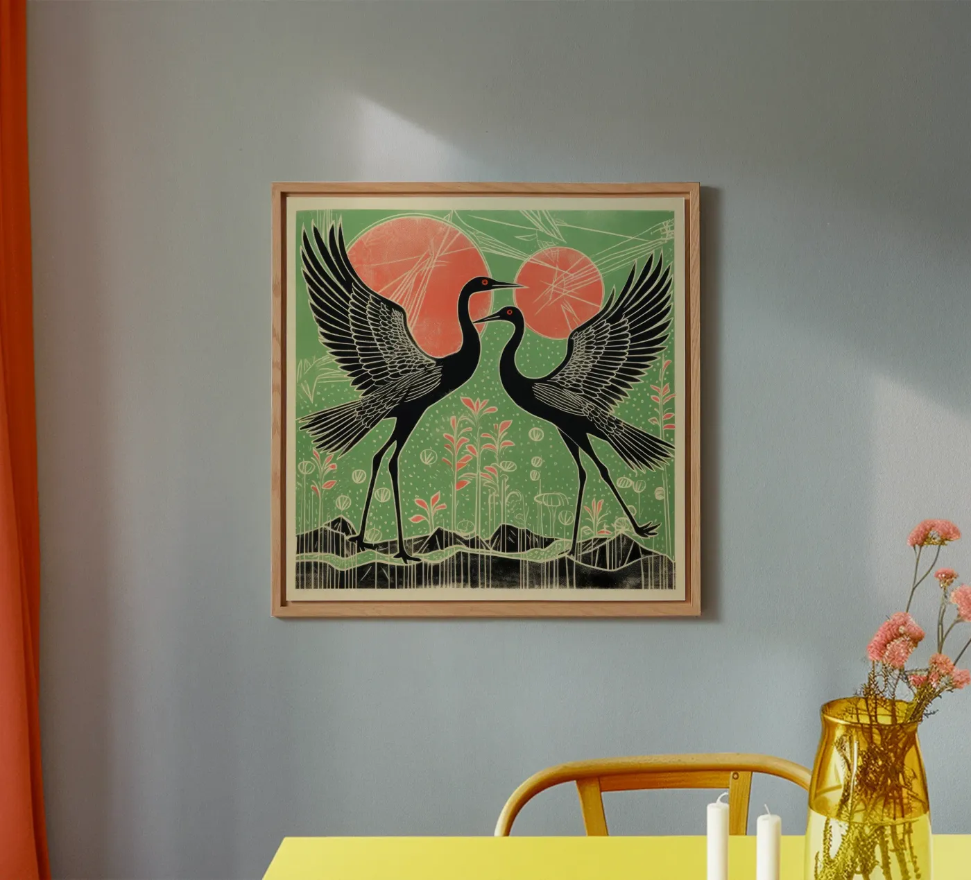 Green Cranes forex plate by Minimal Animal Art