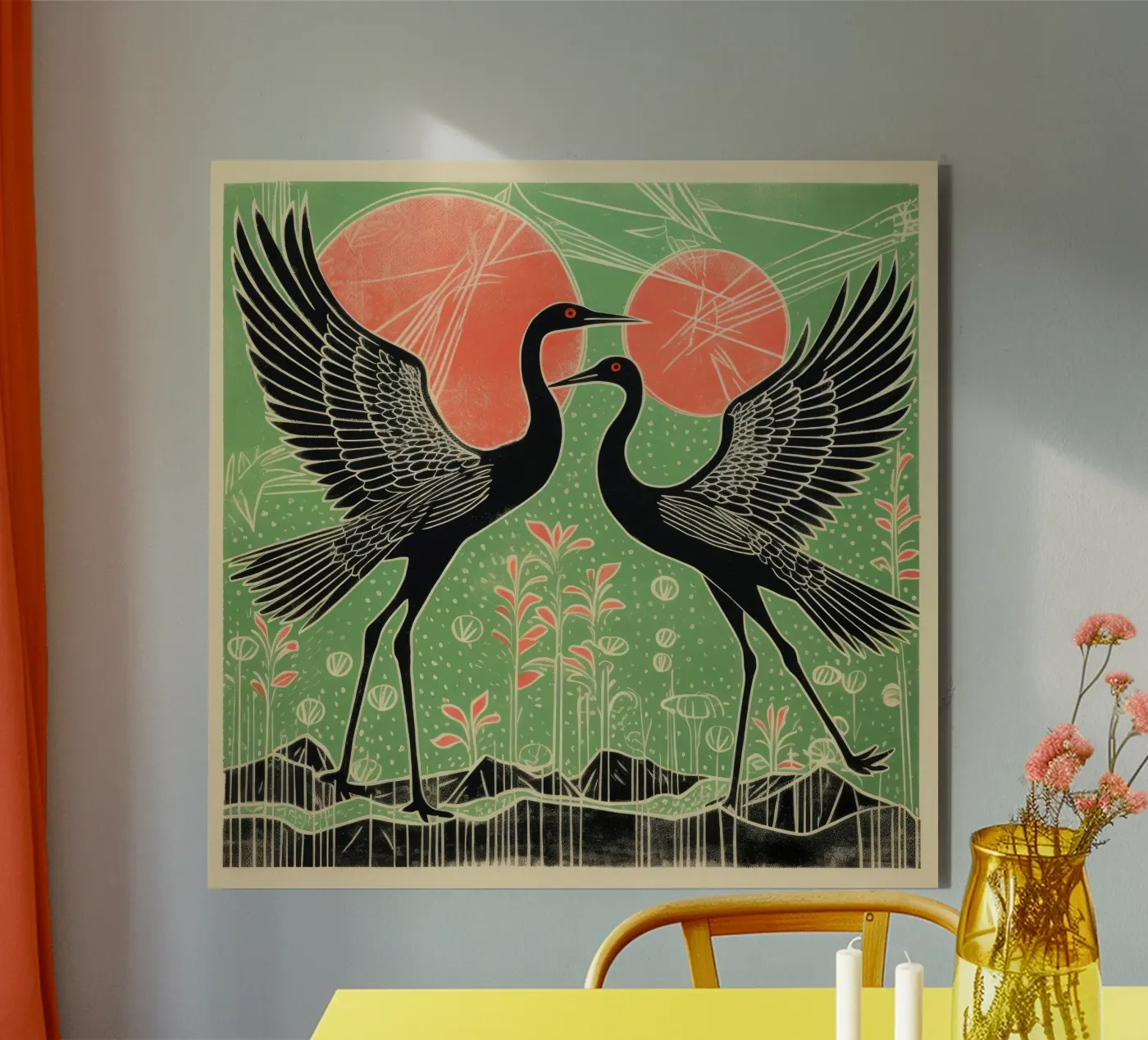 Green Cranes forex plate by Minimal Animal Art