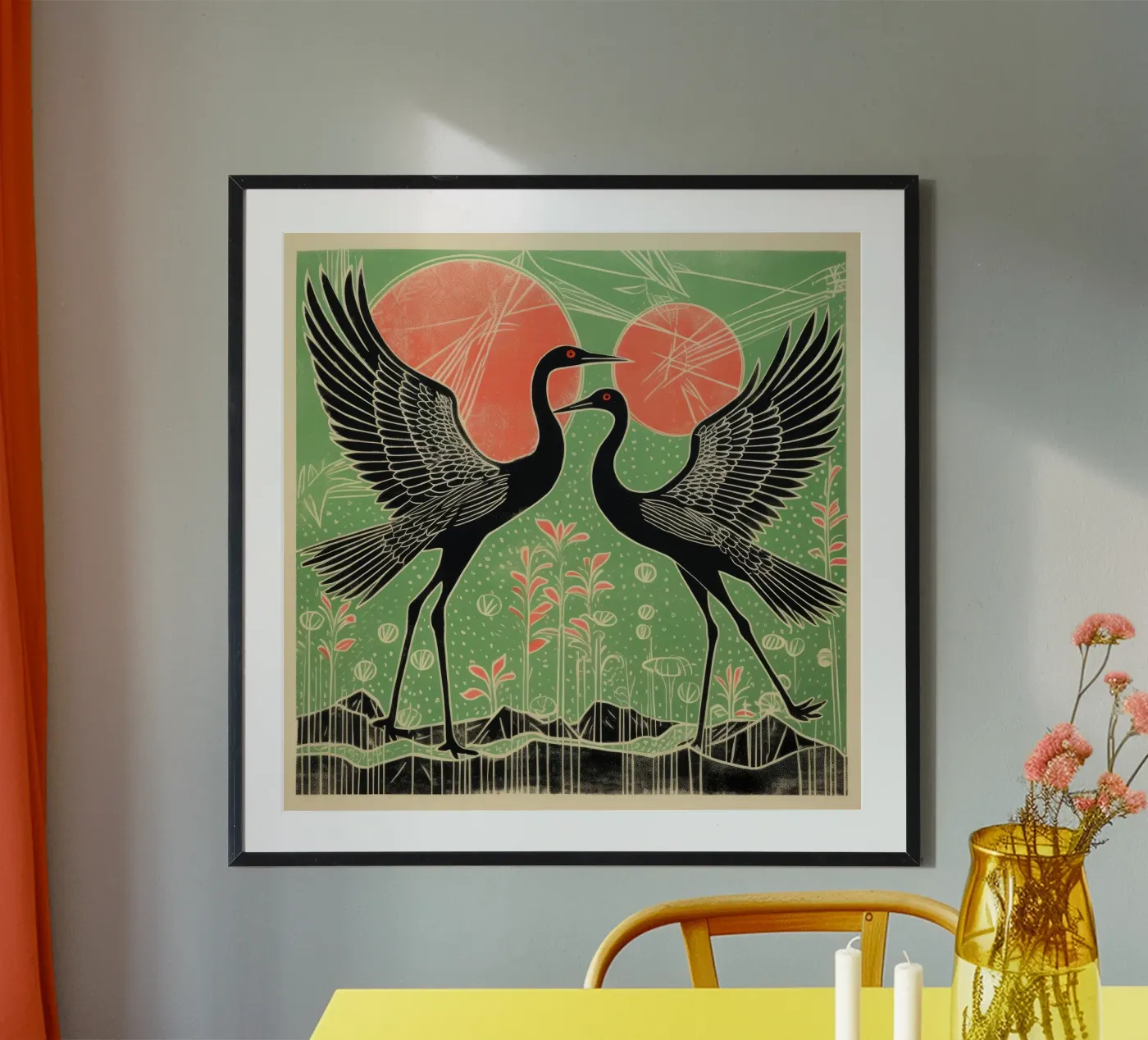Green Cranes poster by Minimal Animal Art