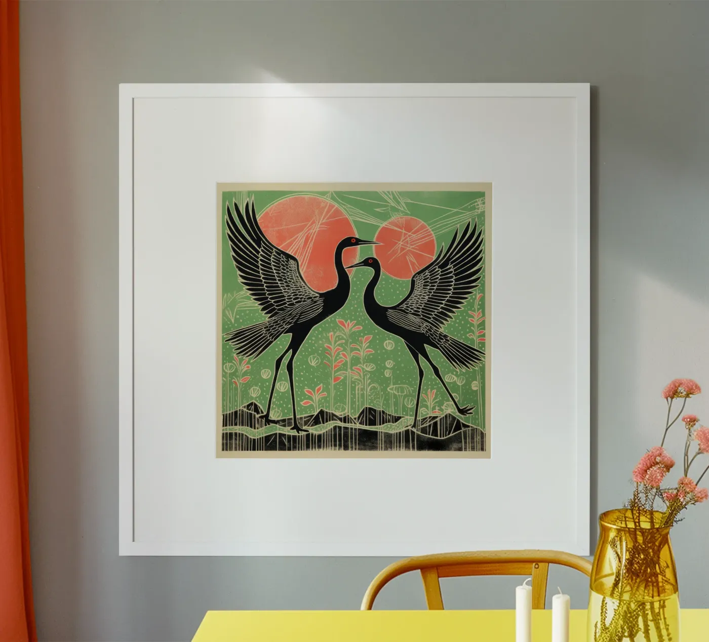 Green Cranes poster by Minimal Animal Art