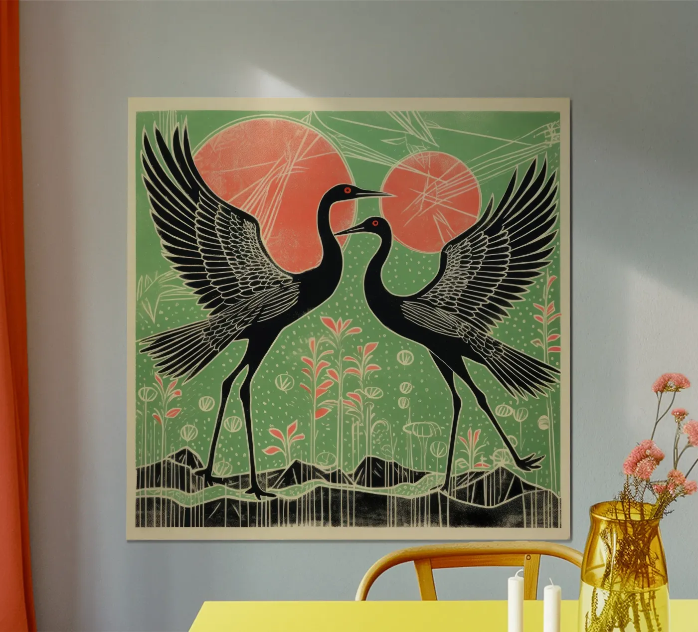 Green Cranes poster by Minimal Animal Art