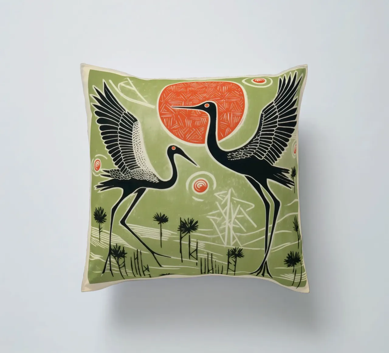 Gru verdi cuscino da Minimal Animal Art