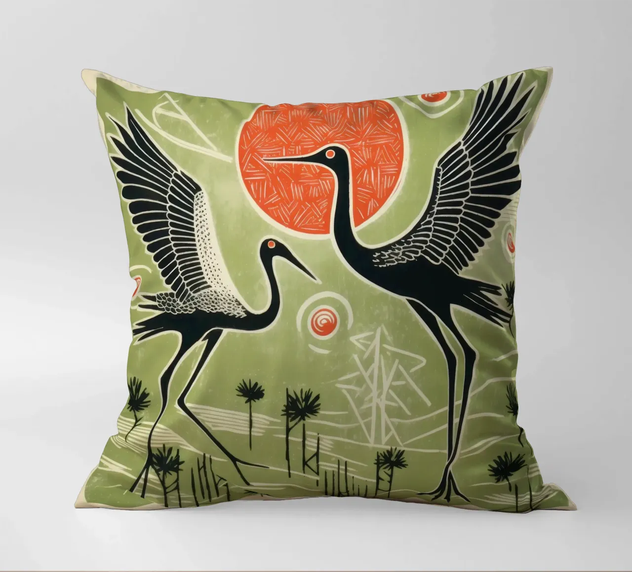 Gru verdi cuscino da Minimal Animal Art