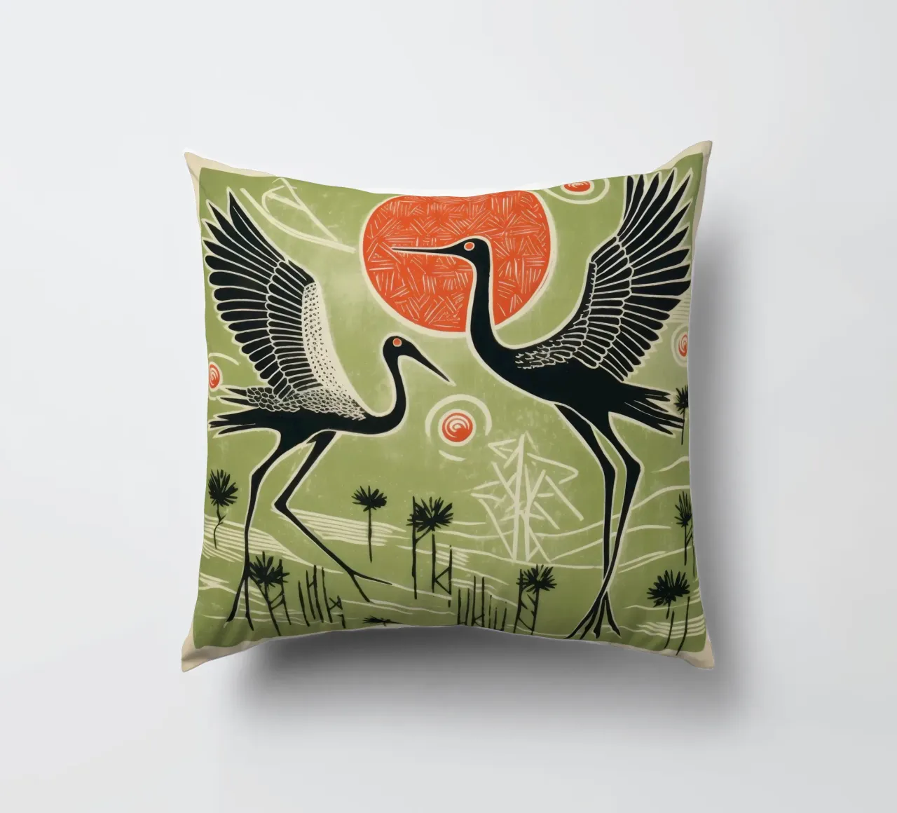 Gru verdi cuscino da Minimal Animal Art