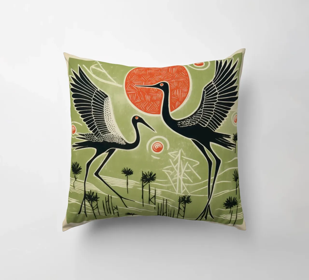 Gru verdi cuscino da Minimal Animal Art