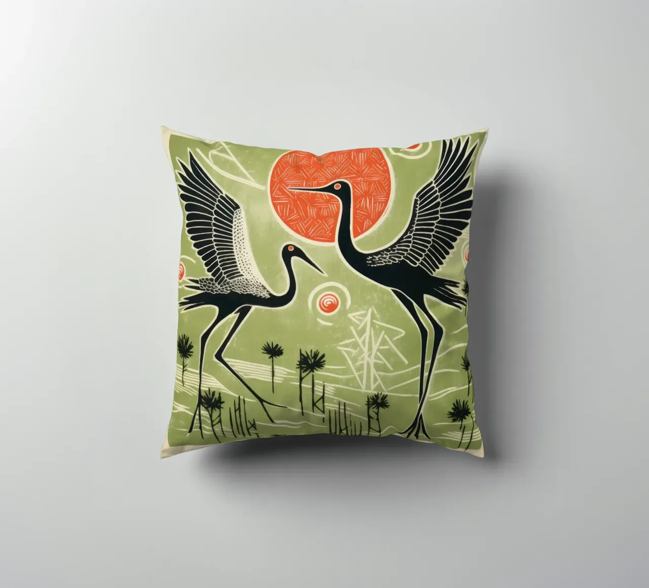 Gru verdi cuscino da Minimal Animal Art