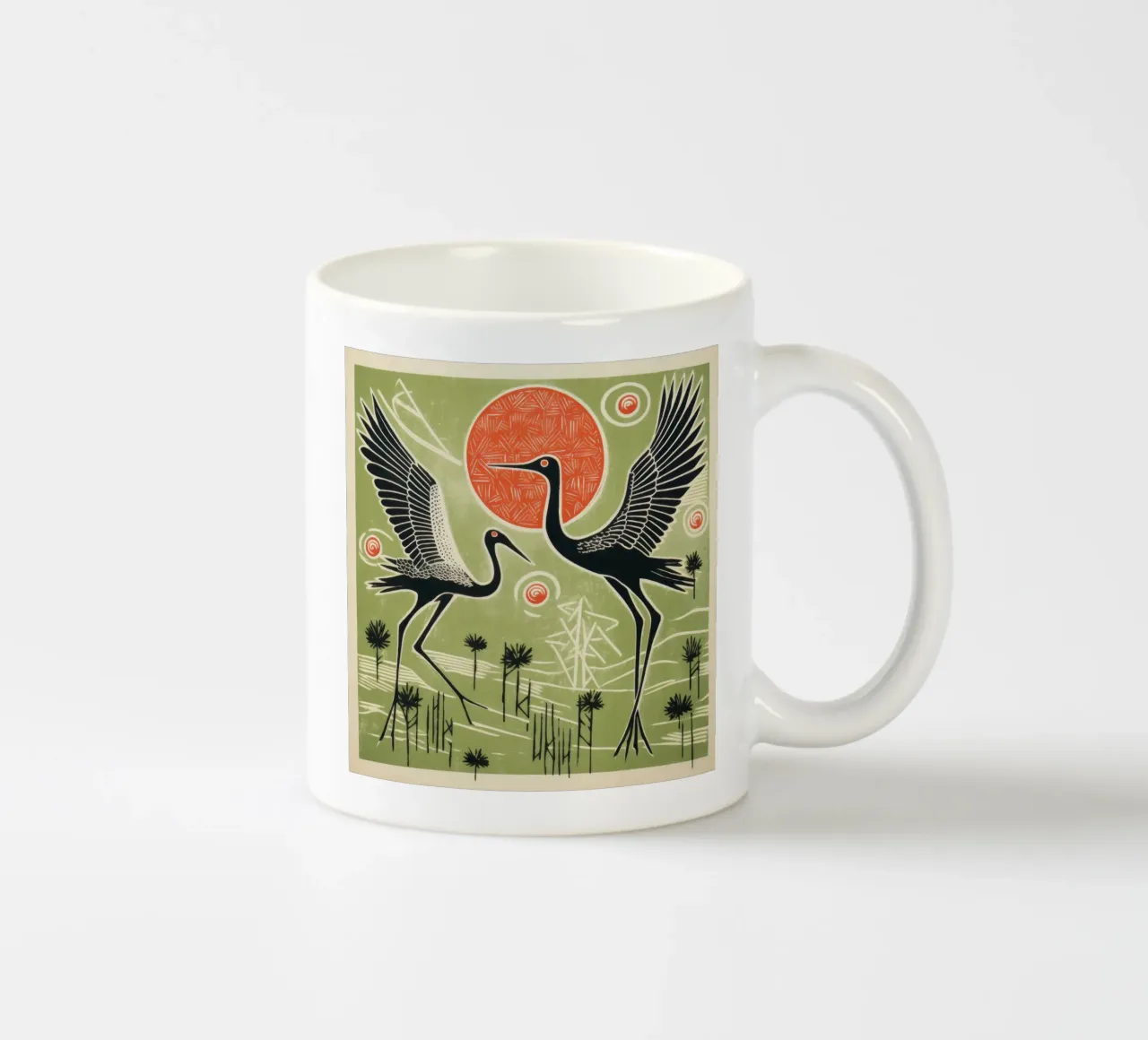 Gru verde 3 tazza in ceramica da Minimal Animal Art