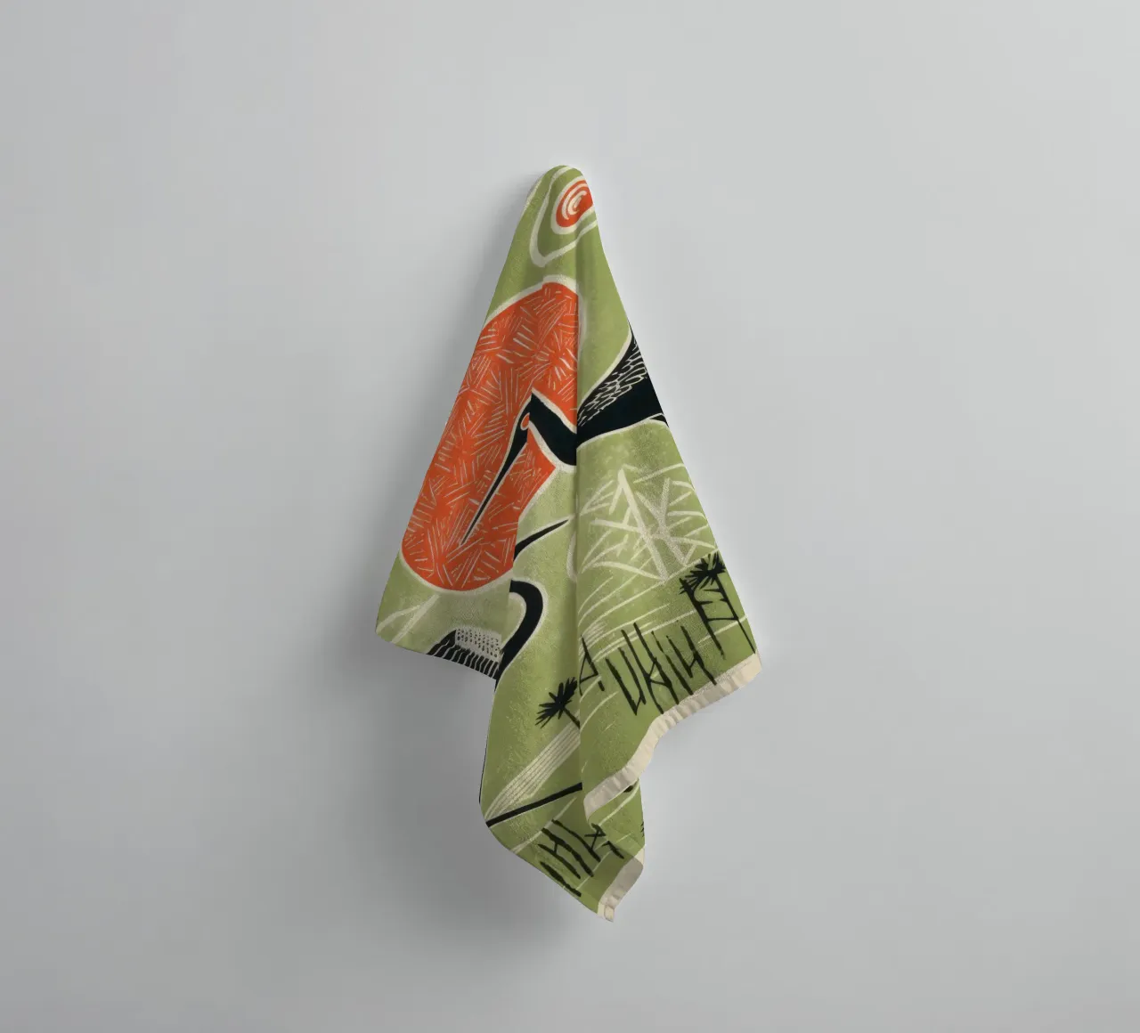 Groene kraan 3 badhanddoek van Minimal Animal Art