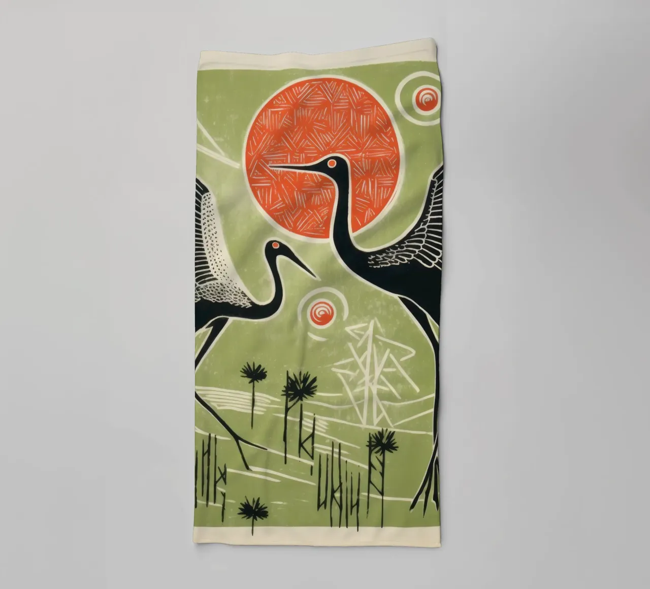 Groene kraan 3 badhanddoek van Minimal Animal Art