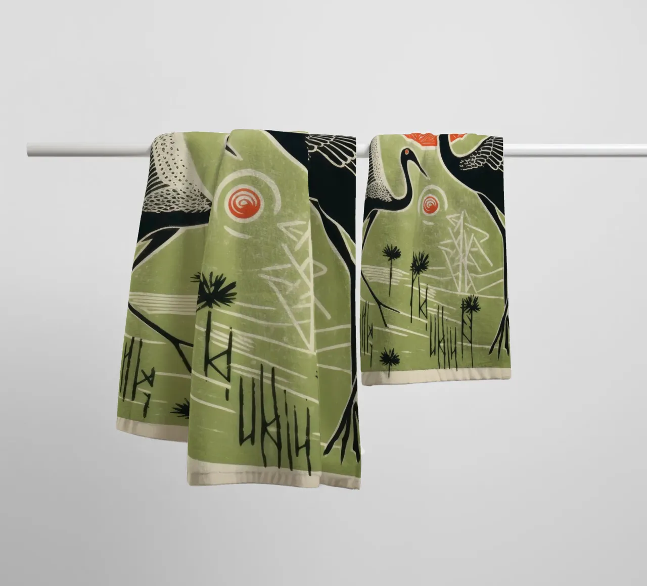 Groene kraan 3 badhanddoek van Minimal Animal Art