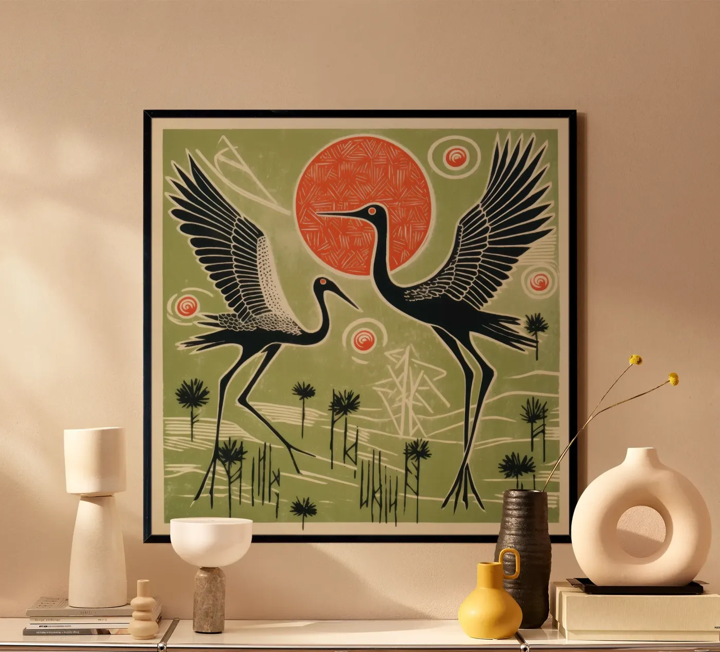 Green Cranes poster da Minimal Animal Art