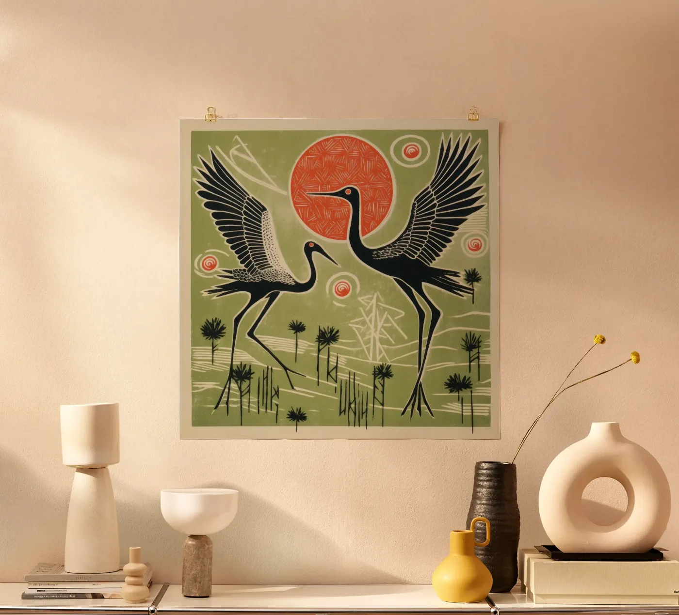 Green Cranes poster da Minimal Animal Art