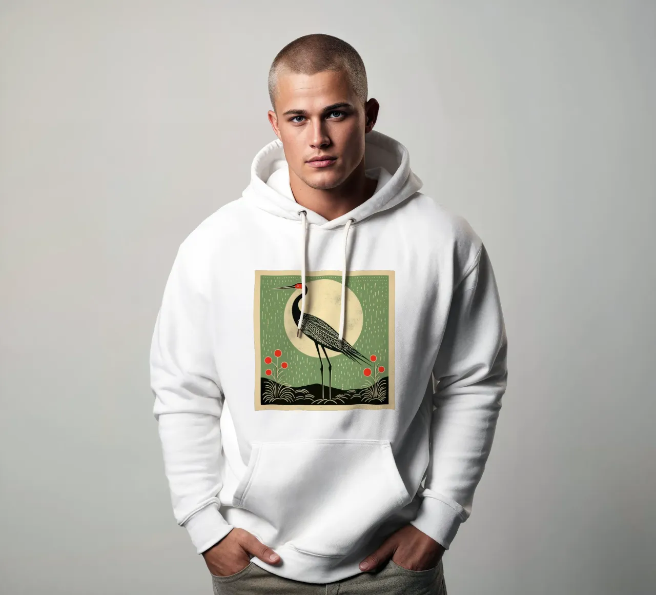 Gru verde 4 felpa con cappuccio da Minimal Animal Art