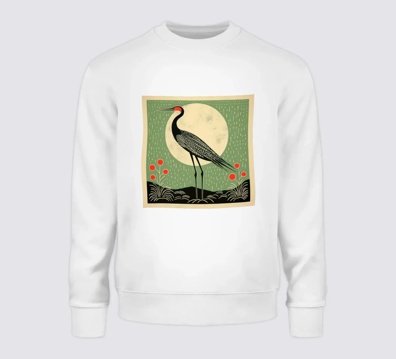 Green Crane sweatshirt by Minimal Animal Art