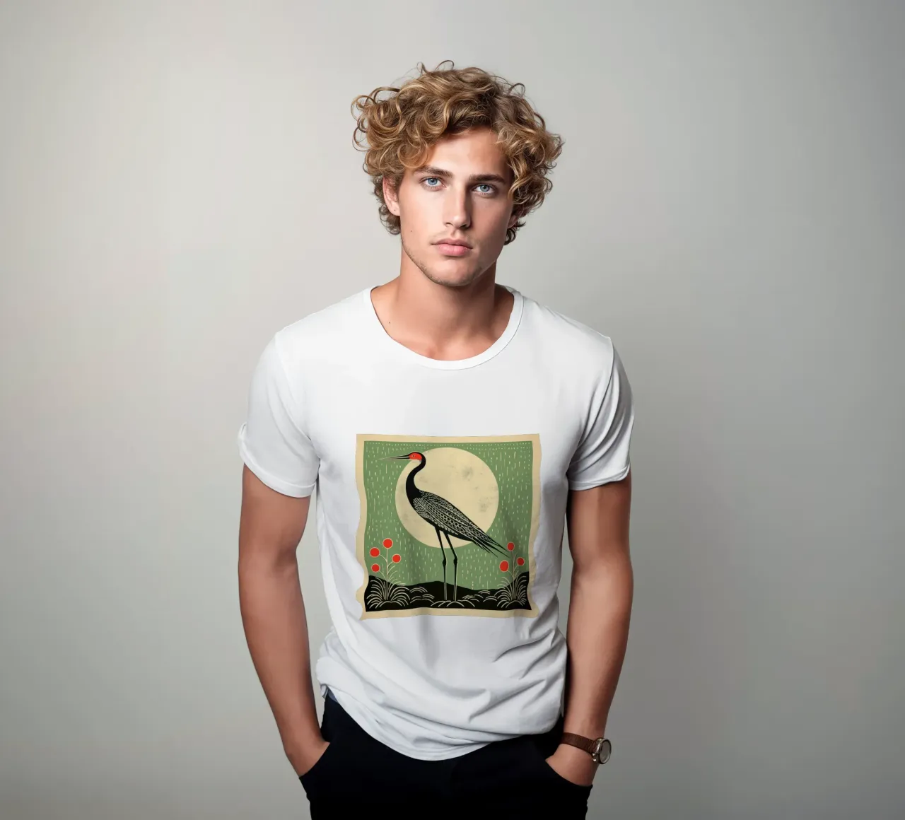 Green Crane t-shirt by Minimal Animal Art