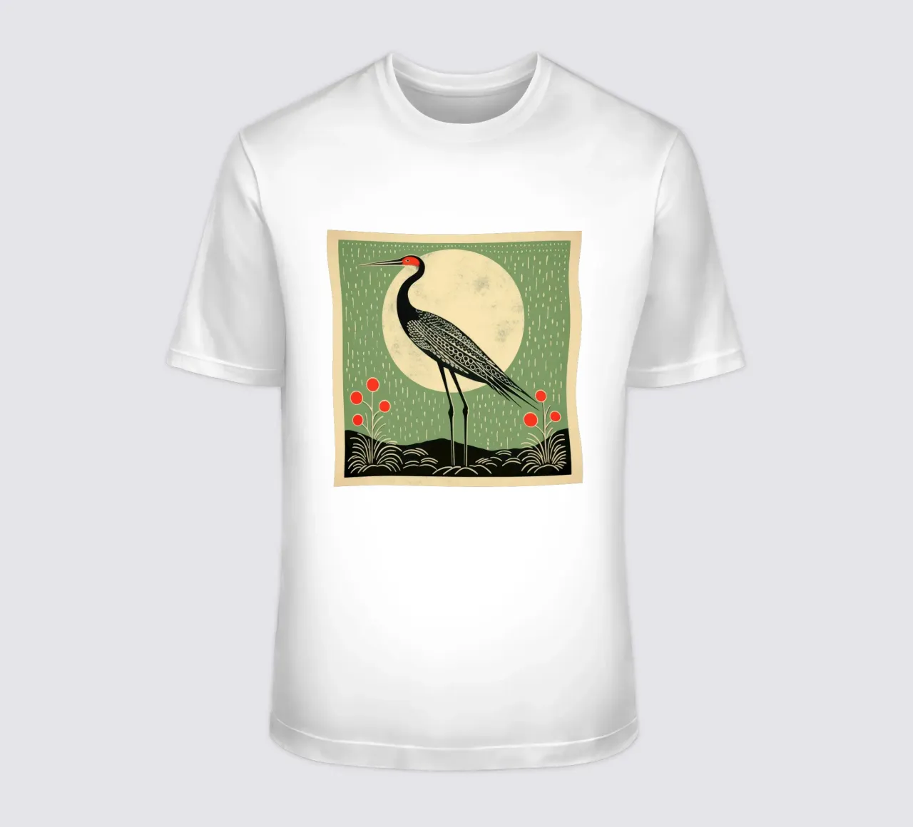 Green Crane t-shirt by Minimal Animal Art