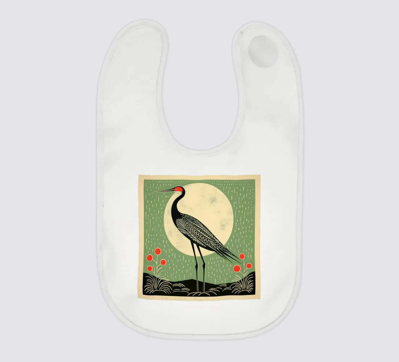 Green Crane baby bib by Minimal Animal Art