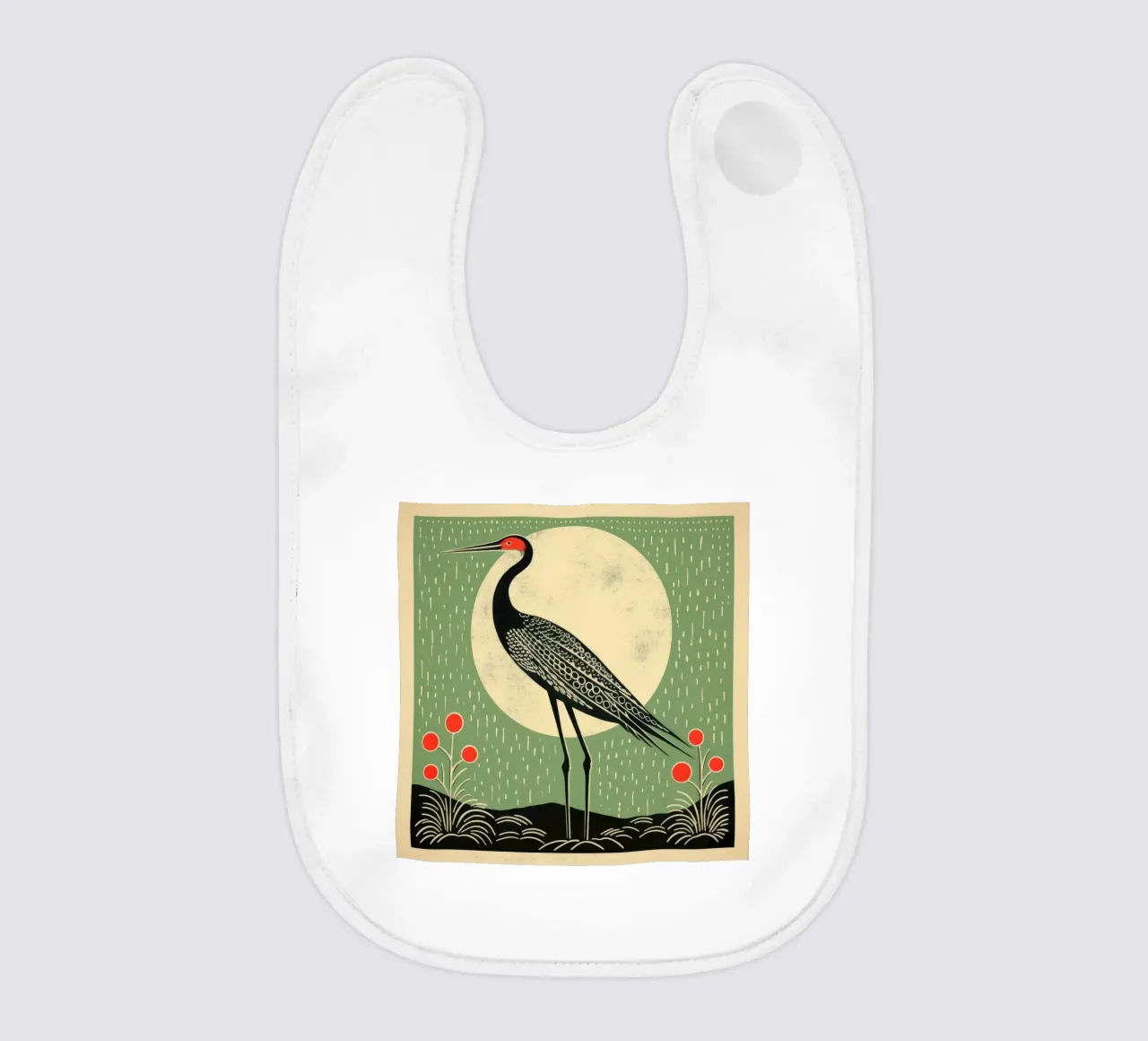 Green Crane baby bib by Minimal Animal Art