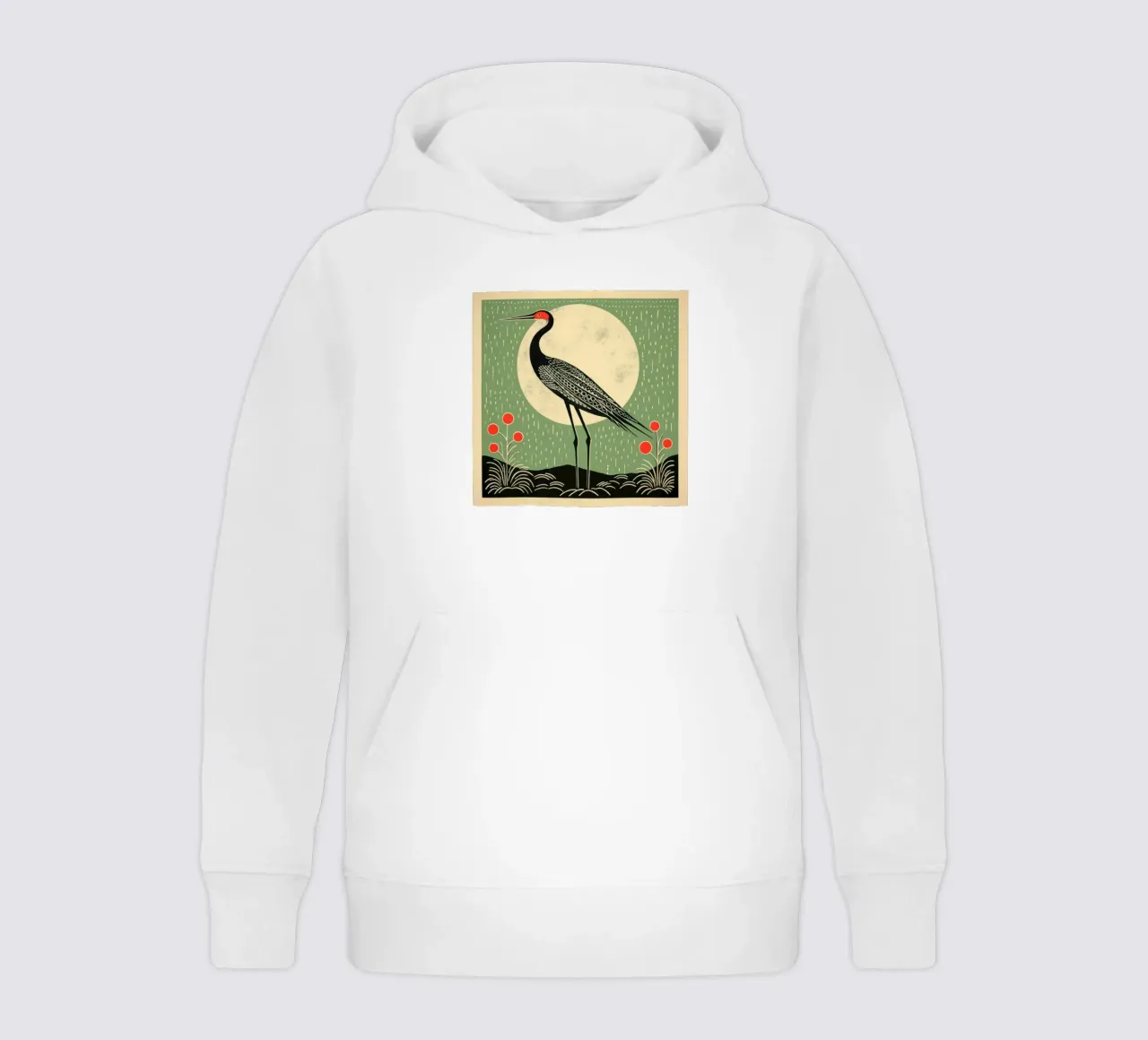 Green Crane kids hoodie by Minimal Animal Art