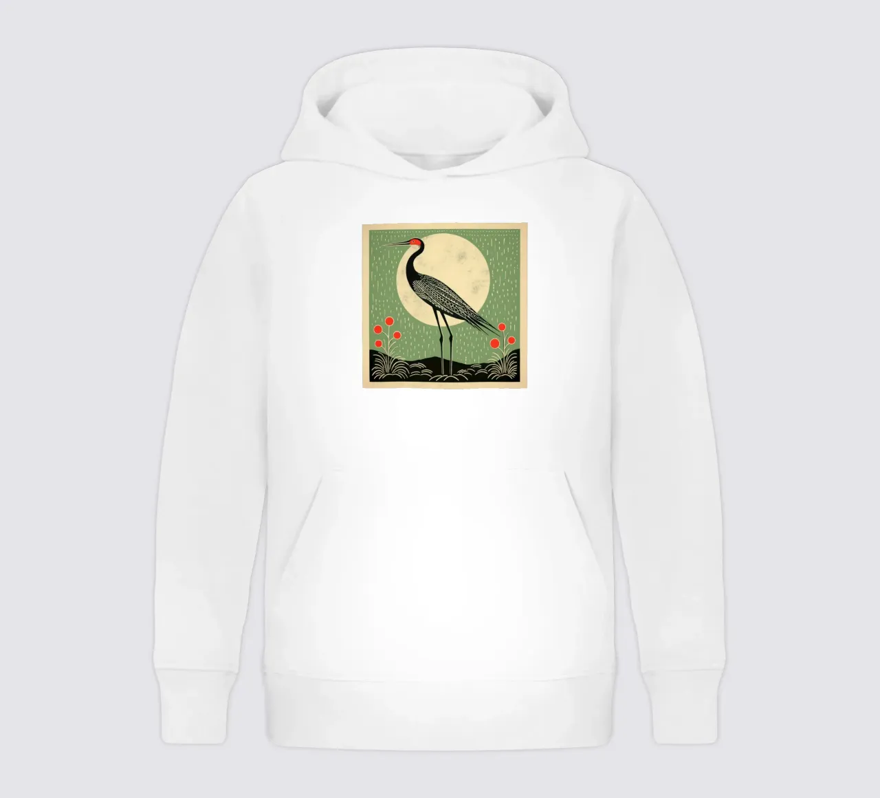 Green Crane kids hoodie by Minimal Animal Art