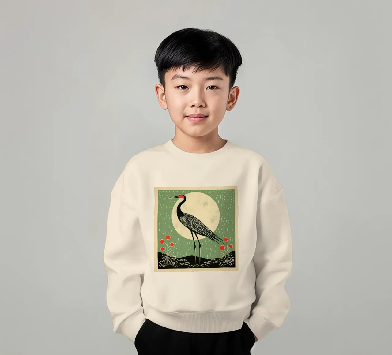 Green Crane kids sweatshirt by Minimal Animal Art