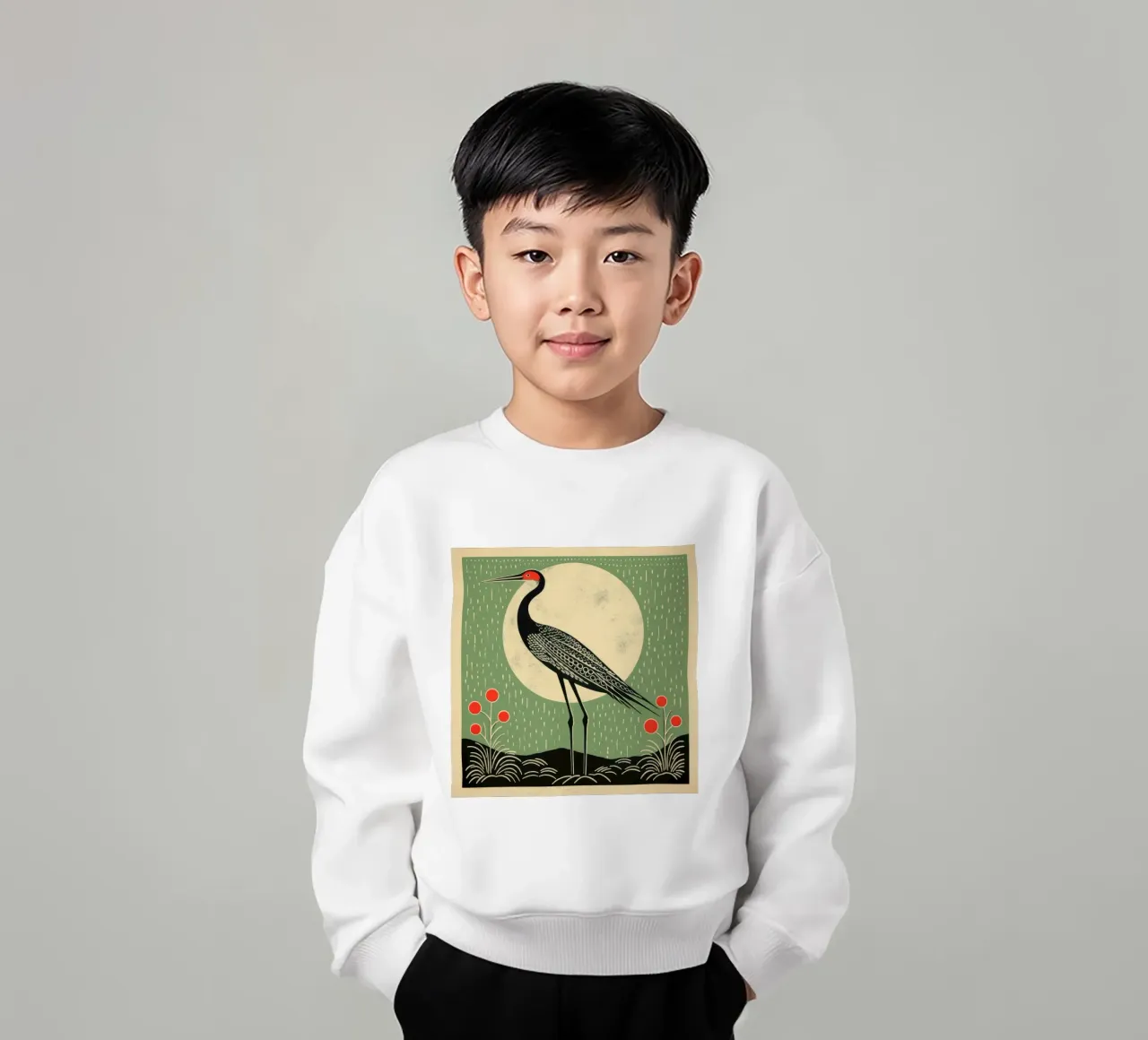 Green Crane kids sweatshirt by Minimal Animal Art