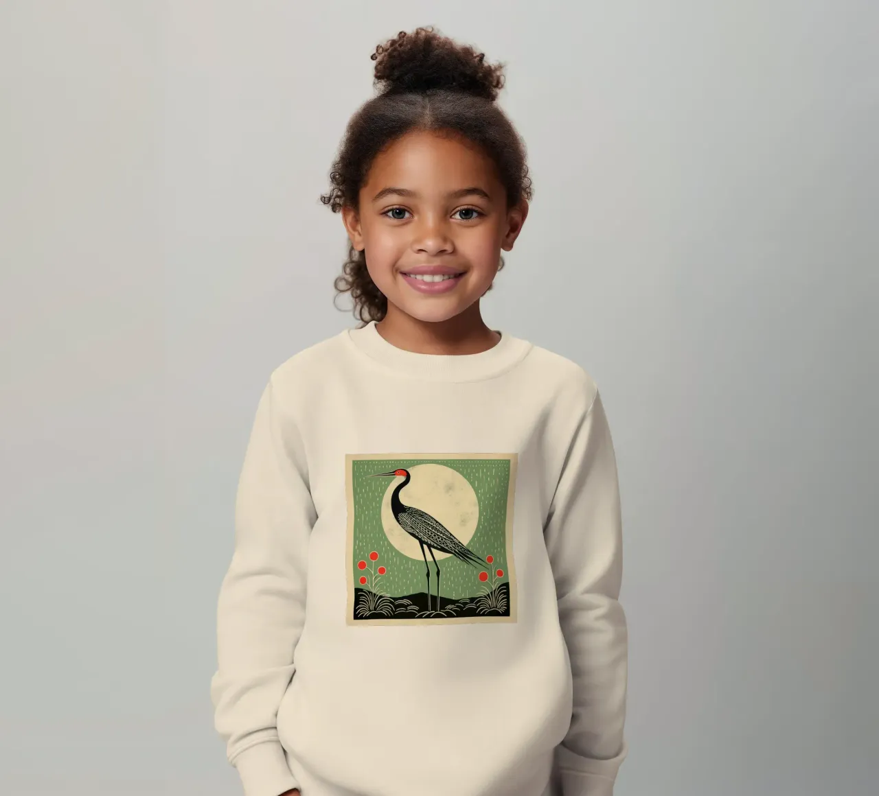 Green Crane kids sweatshirt by Minimal Animal Art