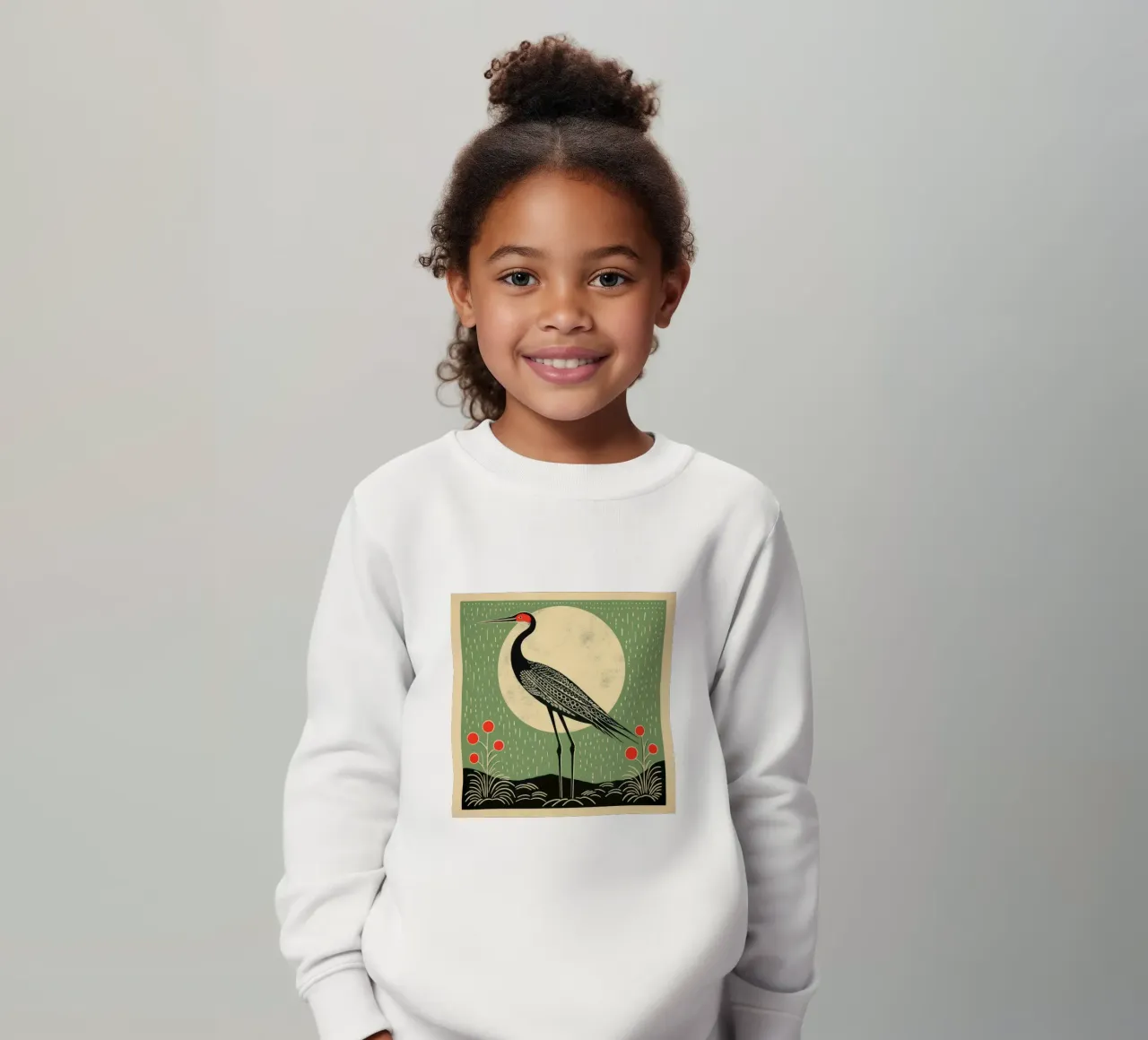 Green Crane kids sweatshirt by Minimal Animal Art