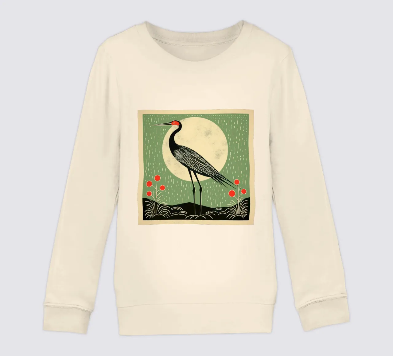 Green Crane kids sweatshirt by Minimal Animal Art