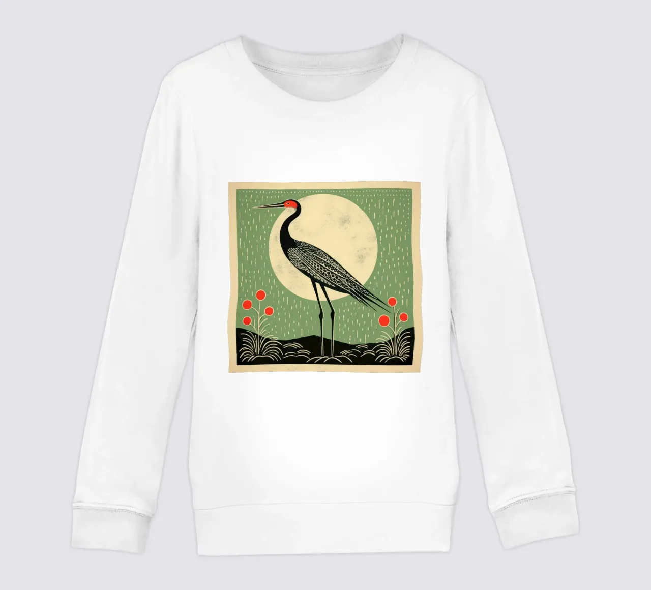 Green Crane kids sweatshirt by Minimal Animal Art