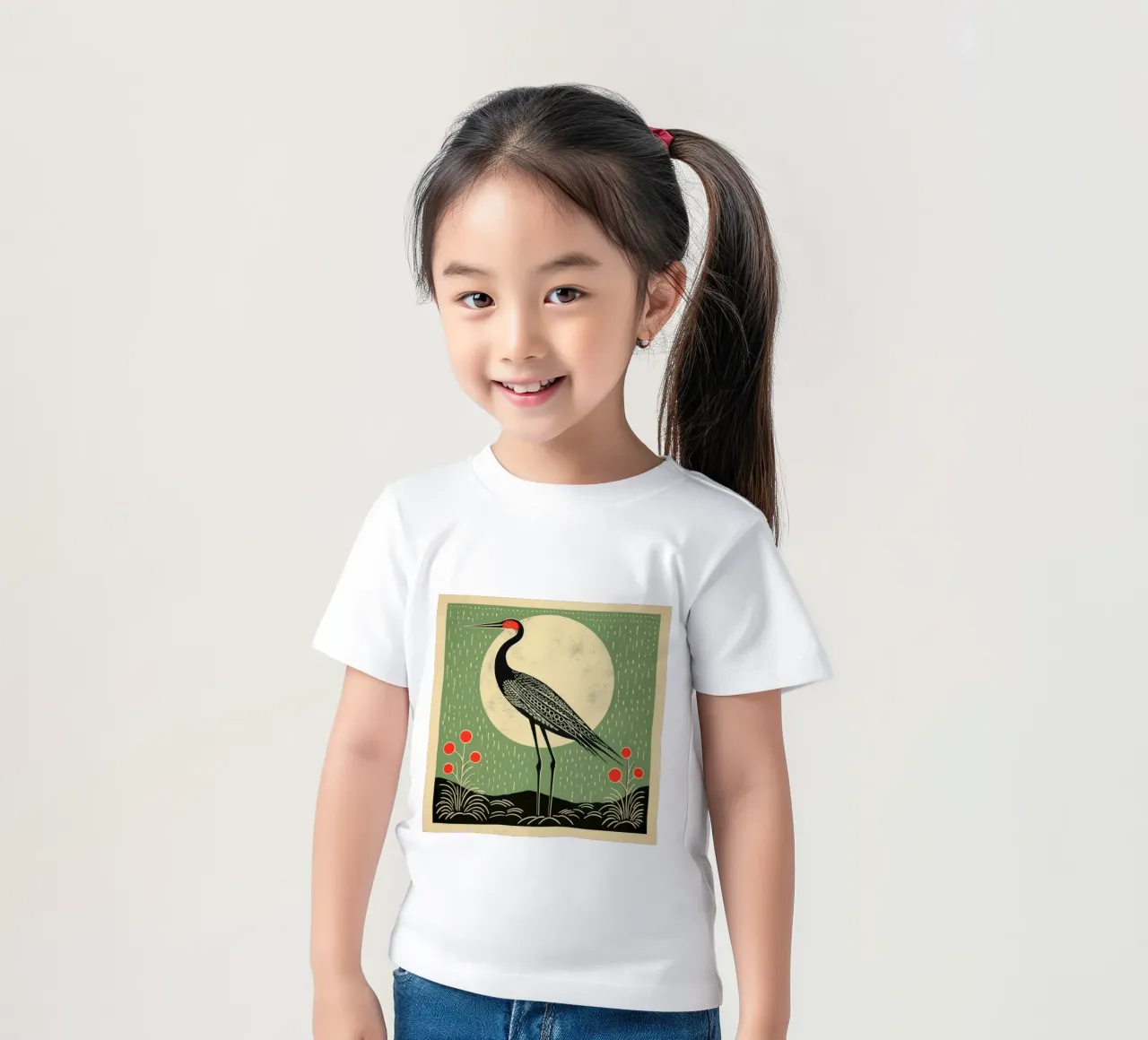 Green Crane kids t-shirt by Minimal Animal Art