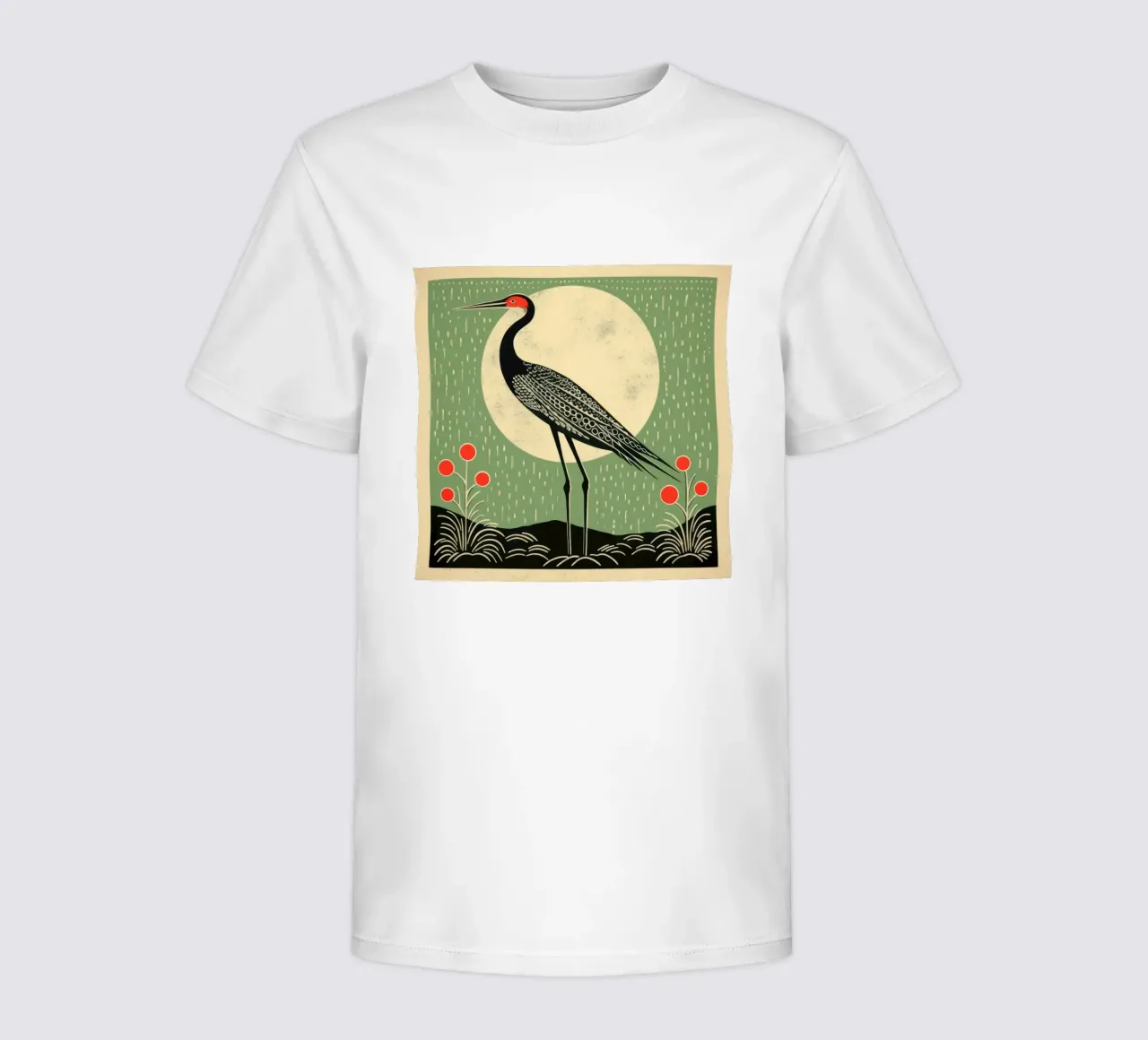 Green Crane kids t-shirt by Minimal Animal Art
