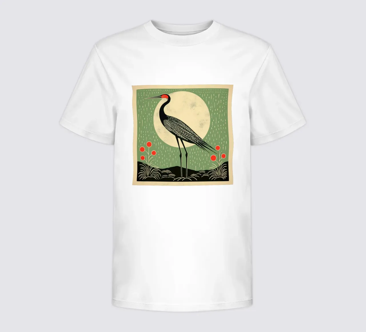 Green Crane kids t-shirt by Minimal Animal Art