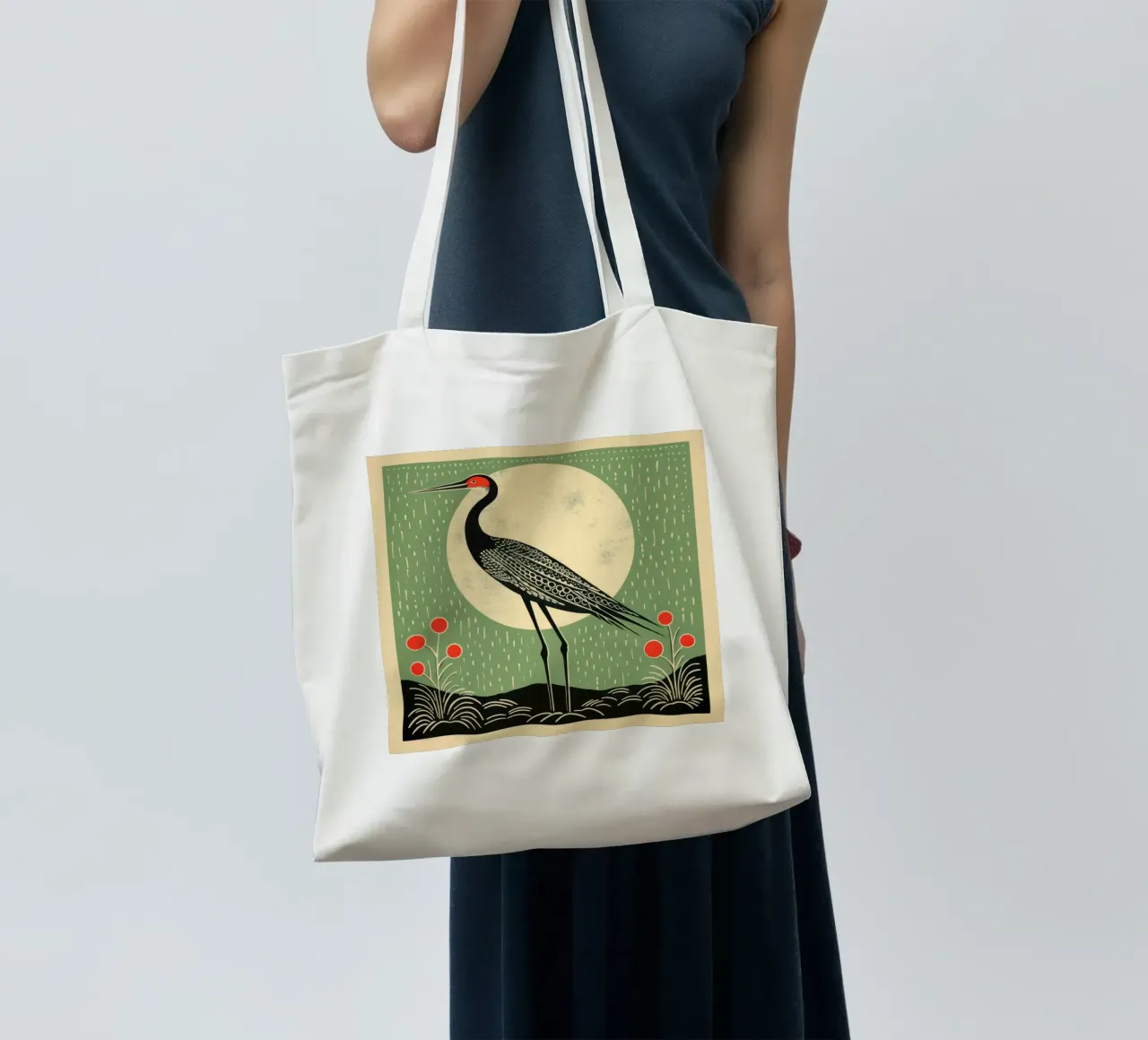 Green Crane tote bag by Minimal Animal Art