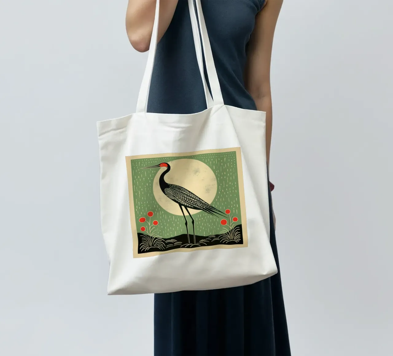 Green Crane tote bag by Minimal Animal Art