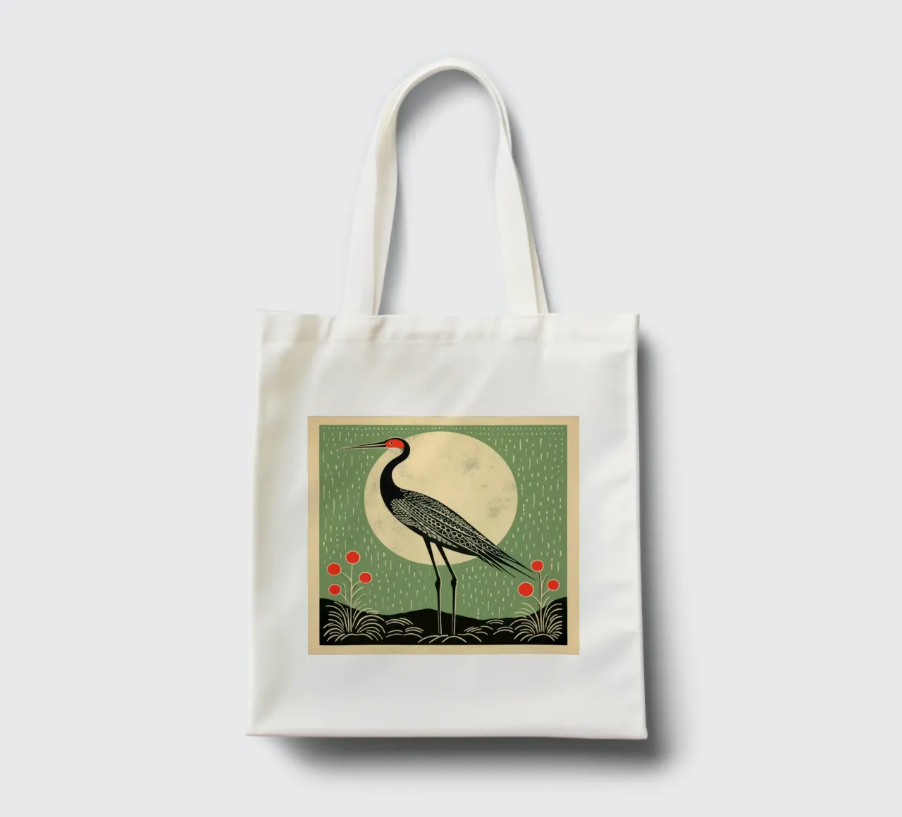 Green Crane tote bag by Minimal Animal Art
