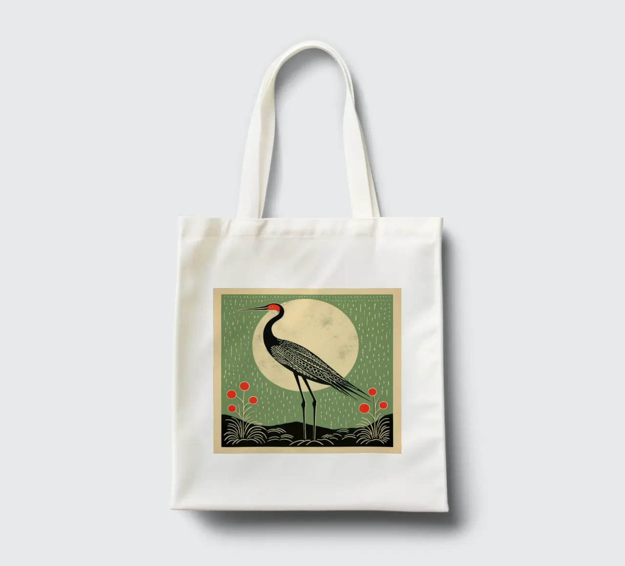 Green Crane tote bag by Minimal Animal Art