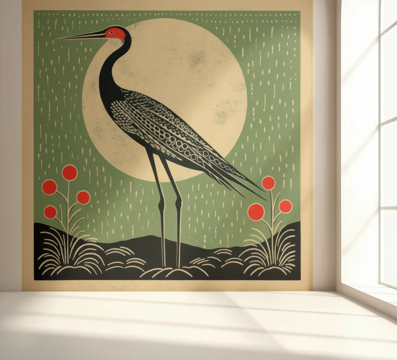 Groene kraan fotobehang van Minimal Animal Art