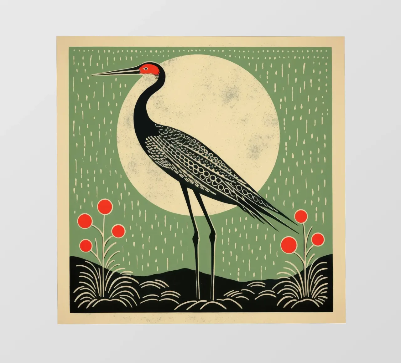 Groene kraan fotobehang van Minimal Animal Art