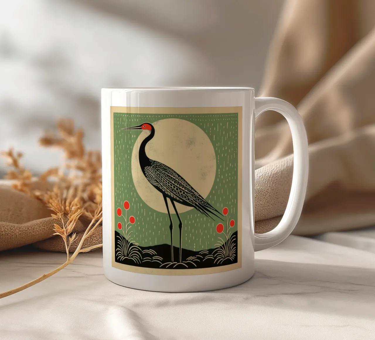 Gru verde 4 tazza in ceramica da Minimal Animal Art