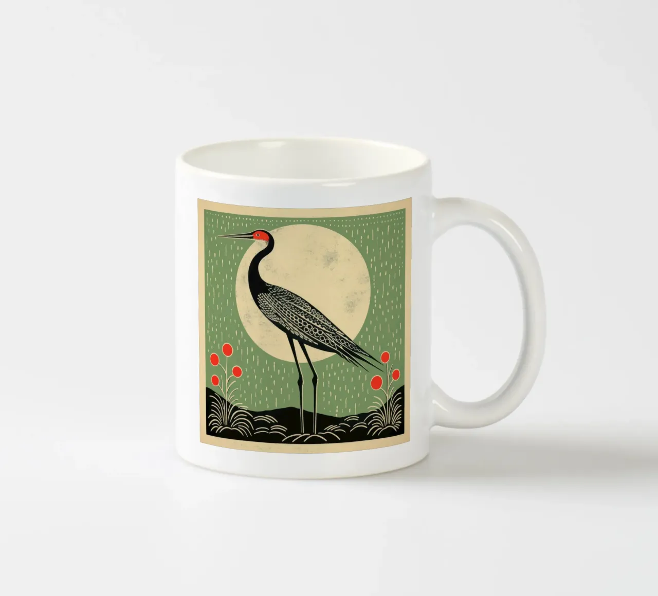 Gru verde 4 tazza in ceramica da Minimal Animal Art