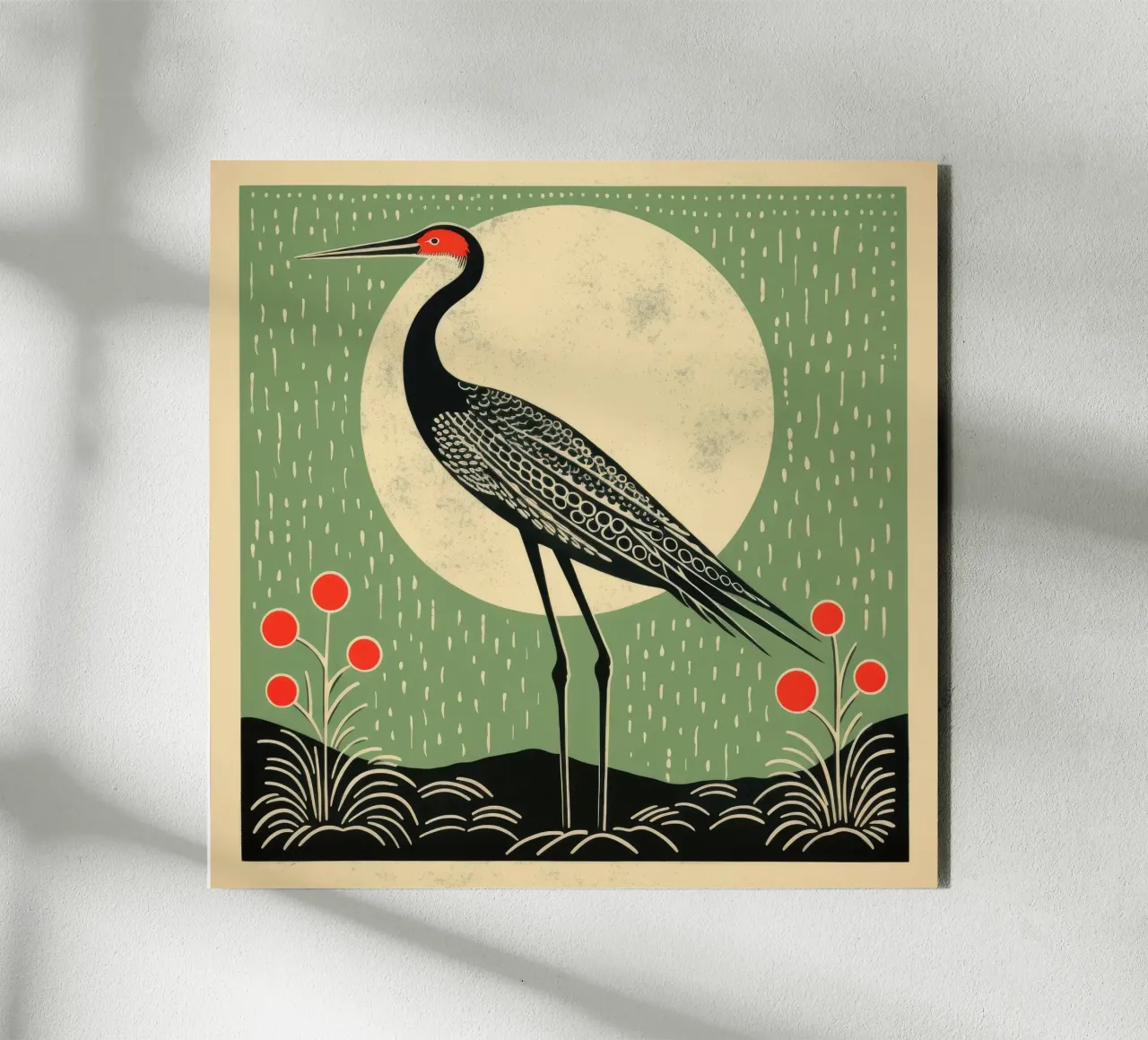 Groene kraan aluminium-dibond van Minimal Animal Art