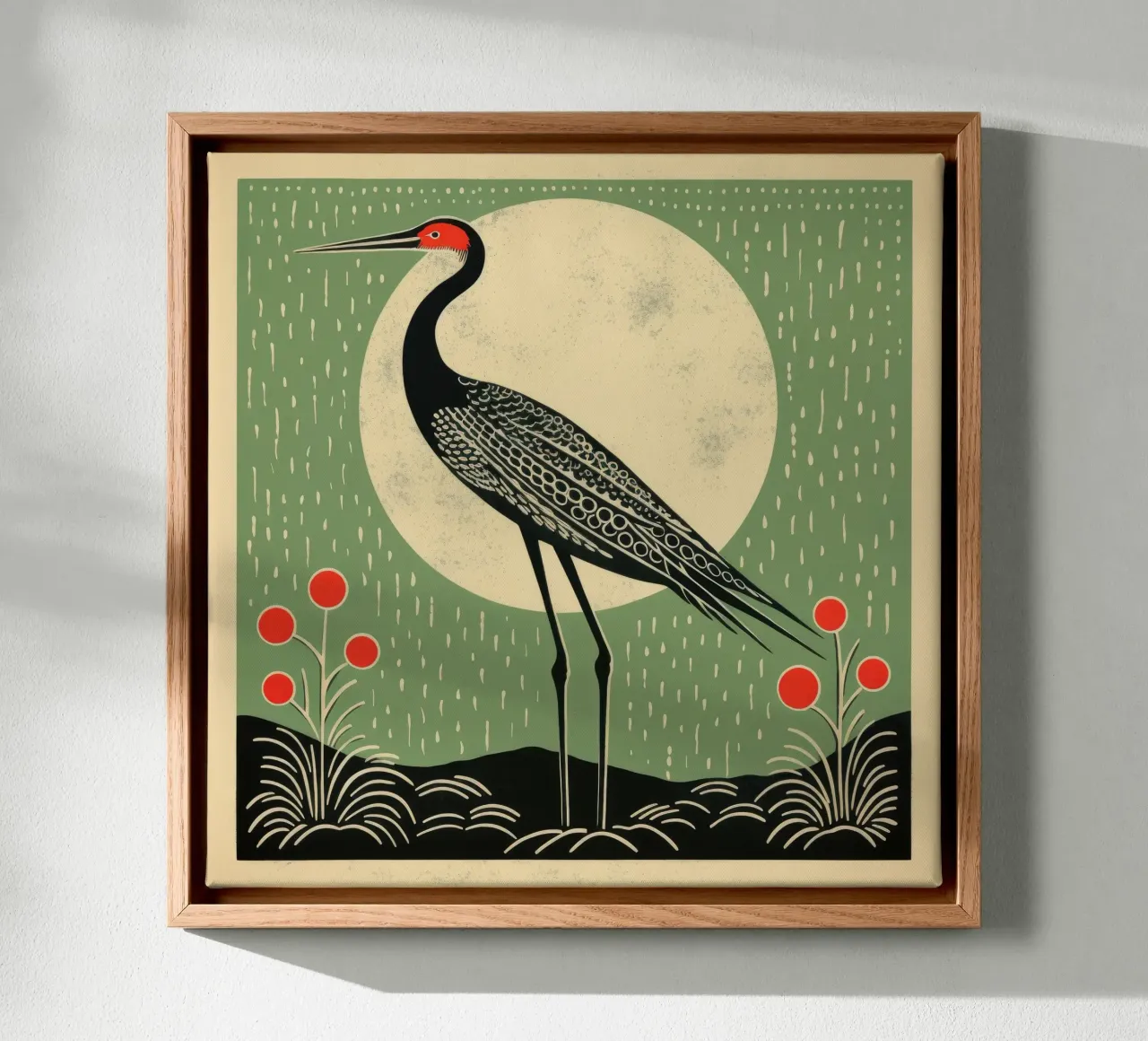 Groene kraan 4 canvas met Baklijst van Minimal Animal Art