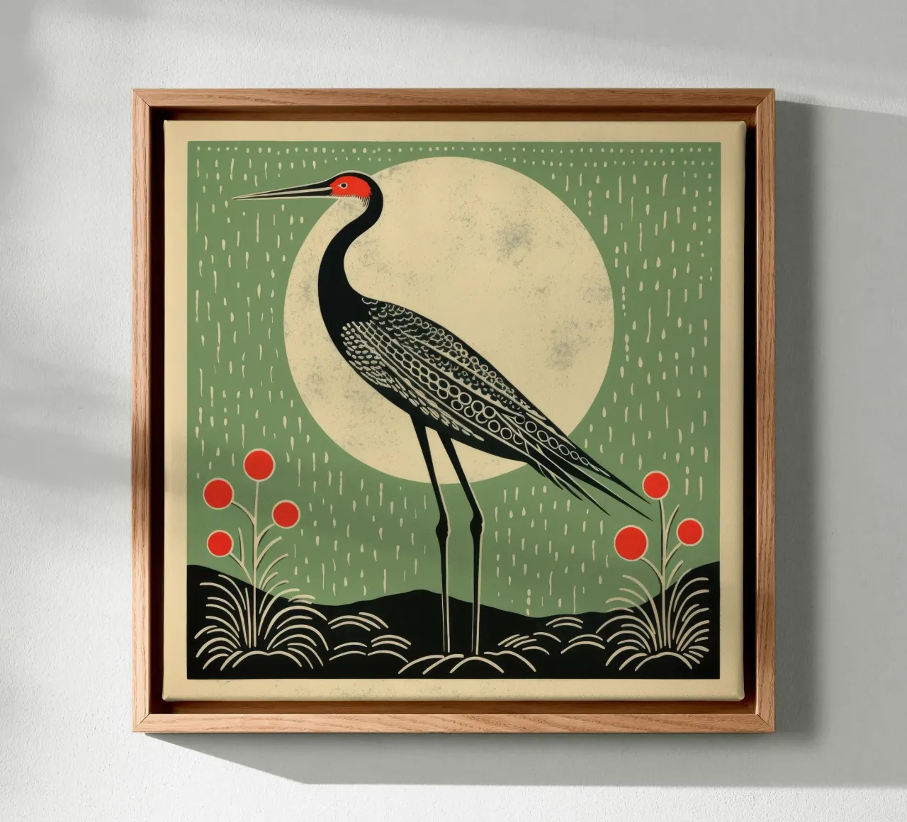 Green Crane canvas by Minimal Animal Art