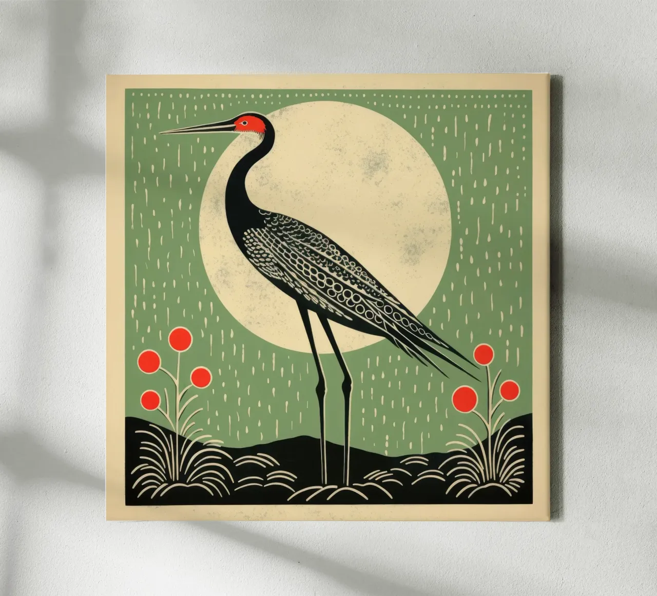 Green Crane canvas by Minimal Animal Art