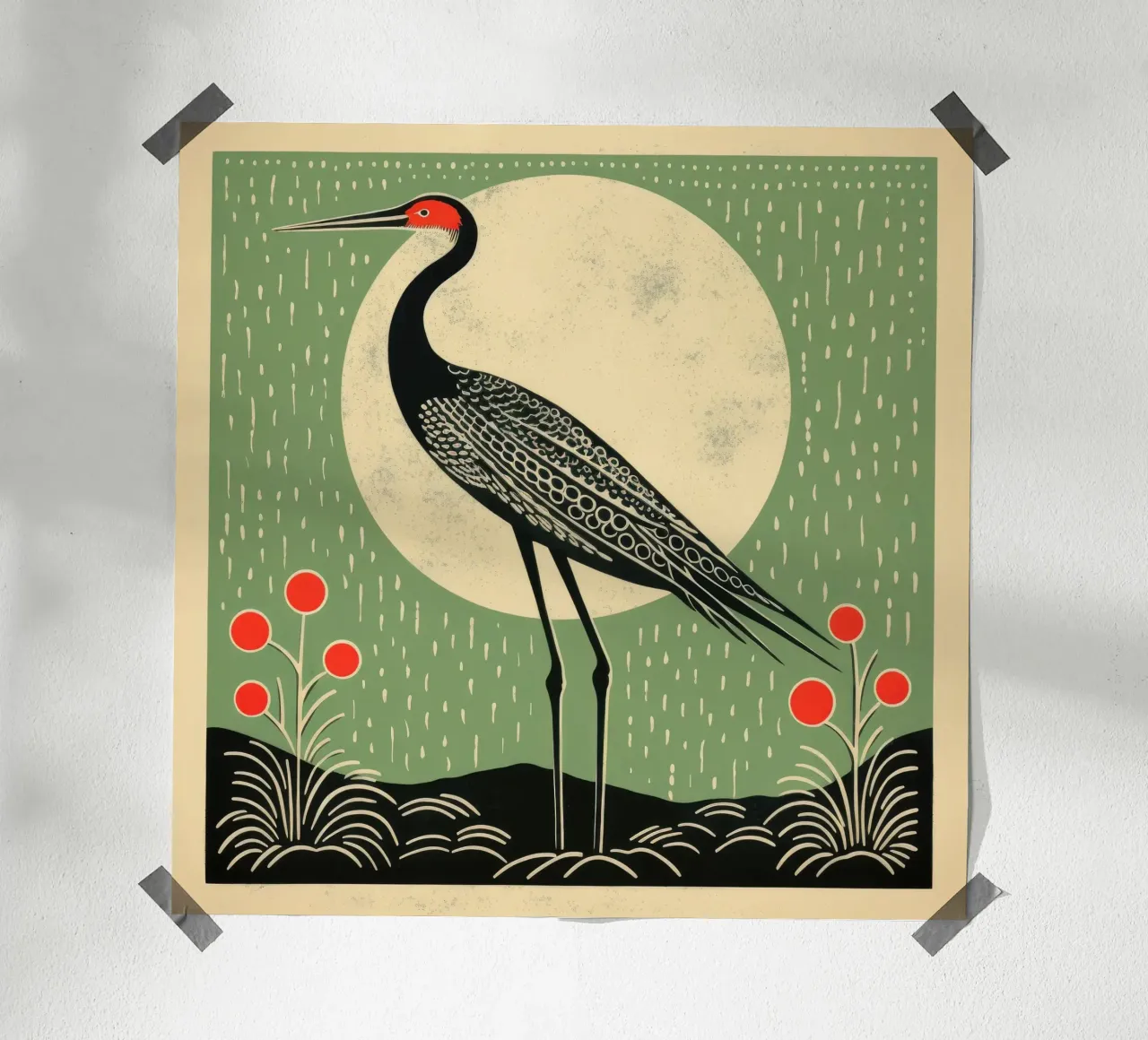 Green Crane poster by Minimal Animal Art