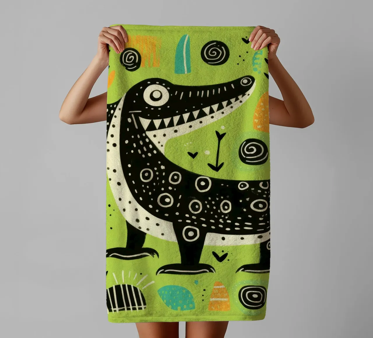 Coccodrillo verde 1 asciugamano da bagno da Minimal Animal Art