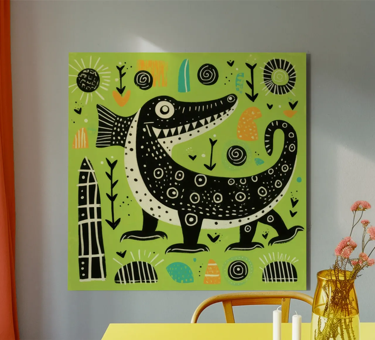 Coccodrillo verde alluminio dibond da Minimal Animal Art