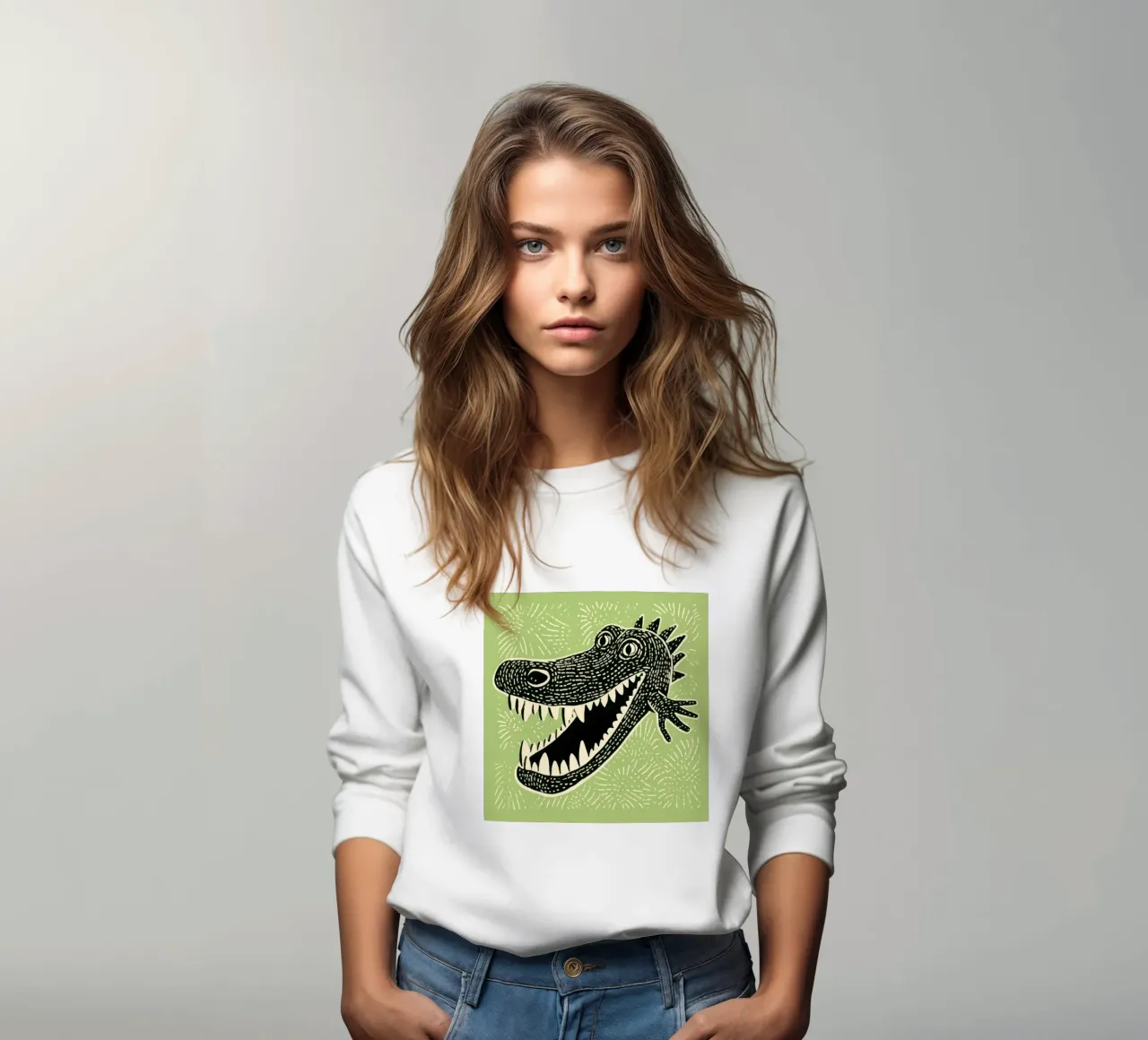 Grünes Krokodil Sweatshirt von Minimal Animal Art